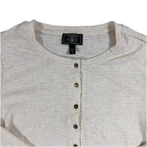 G.H. Bass Henley Mens Medium Beige Waffle Knit Thermal Long Sleeve Shirt